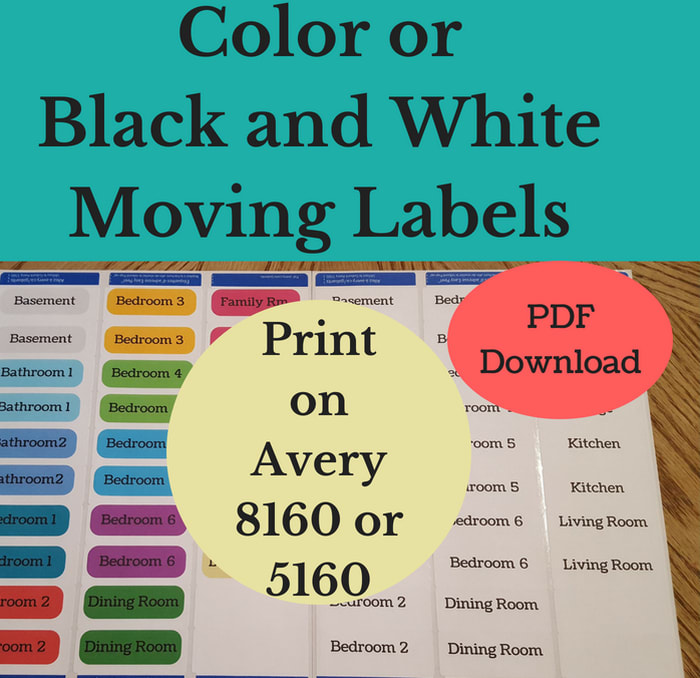 Printable Moving Labels to use Packing for a House Move print on Avery 8160 or 5160 labels or paper home moving box labels stickers download