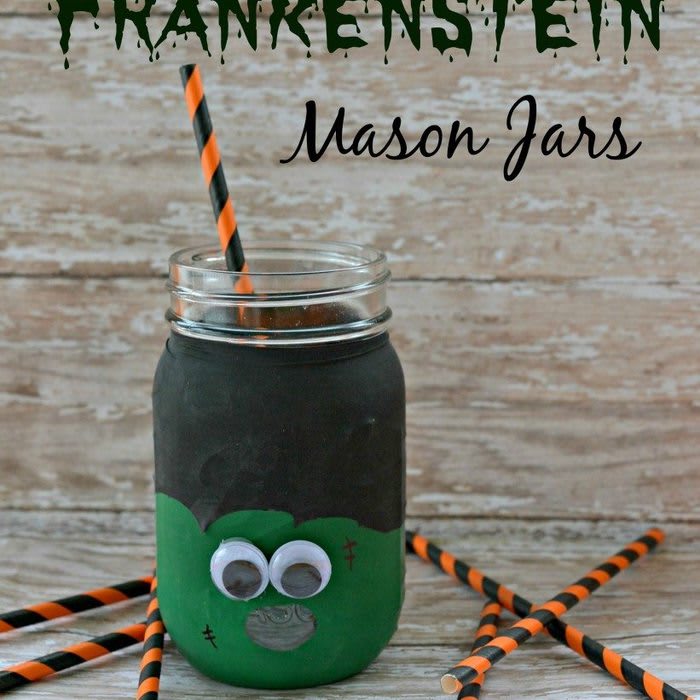 DIY Frugal Frankenstein Mason Jar Beverage Cups