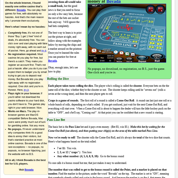 Craps Lessons: Learn how to play Craps, and practice