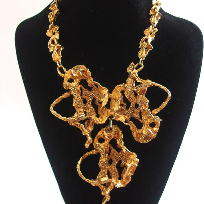 Brutalist ERWIN PEARL Gold Bib Necklace, Haute Couture, Huge Vintage