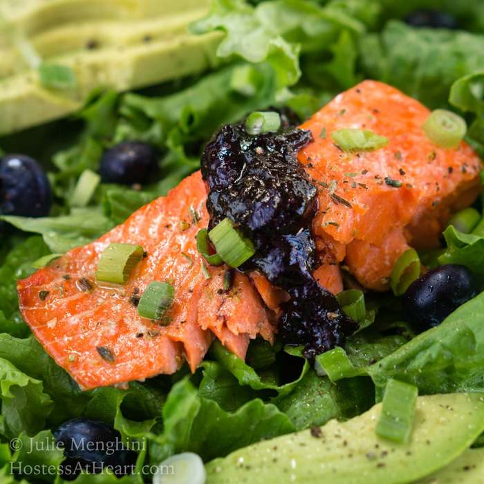 Superfood Salmon Salad with Balsamic Blueberry Sauce