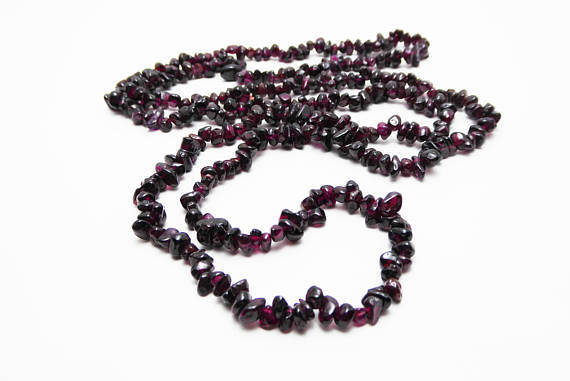 Garnet Bead Necklace - Red Garnet Necklace Beaded in a Single Strand Pull Over - Bithday Gemstones - Vintage 1970's - January Birthstone