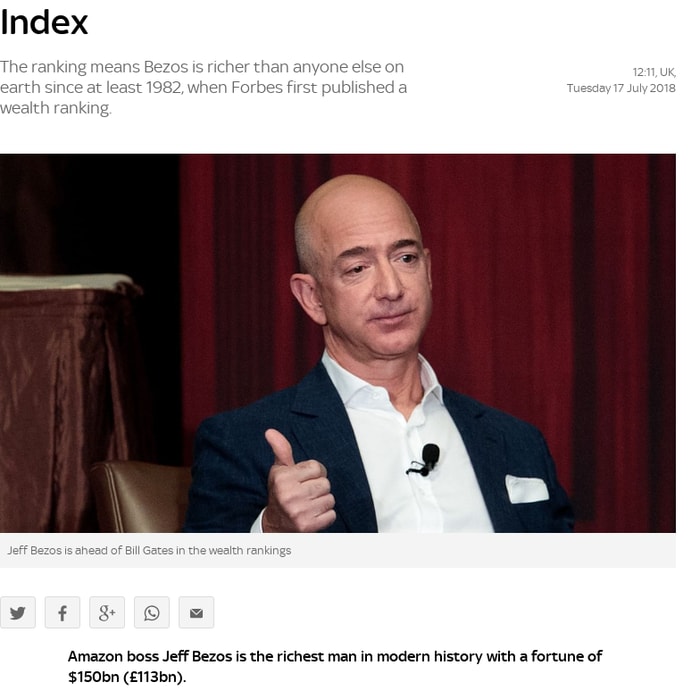 Amazon boss Jeff Bezos is richest man in modern history - Bloomberg Billionaires Index