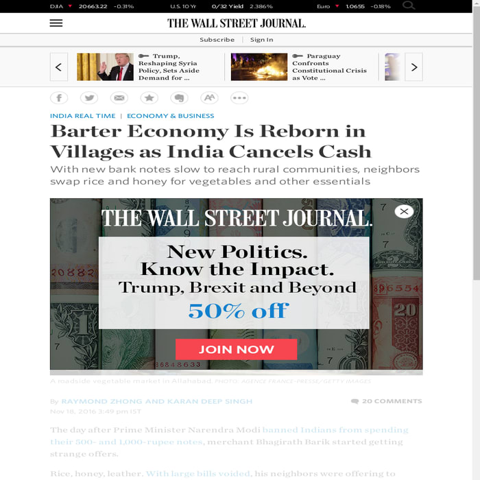 Barter Economy Is Reborn in Villages as India Cancels Cash