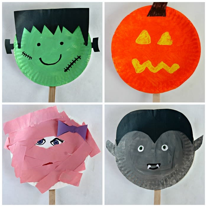 Paper Plate Halloween Stick Puppets - Easy Halloween Craft For Kids