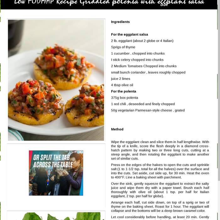 Low FODMAP Recipe - Griddled polenta with eggplant salsa