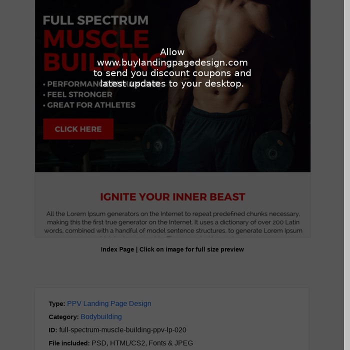 clean and professional muscle building ppv landing page design