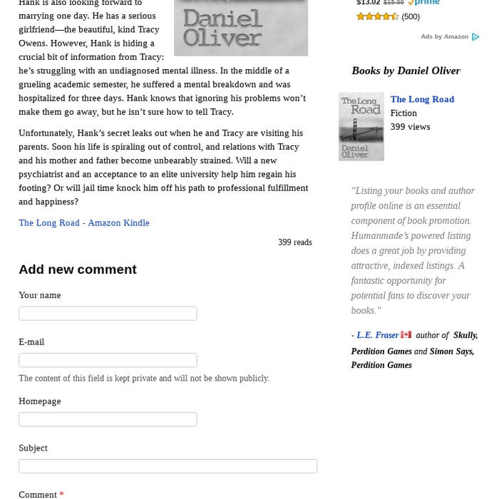 The Long Road (book) by Daniel Oliver - Psychological Fiction