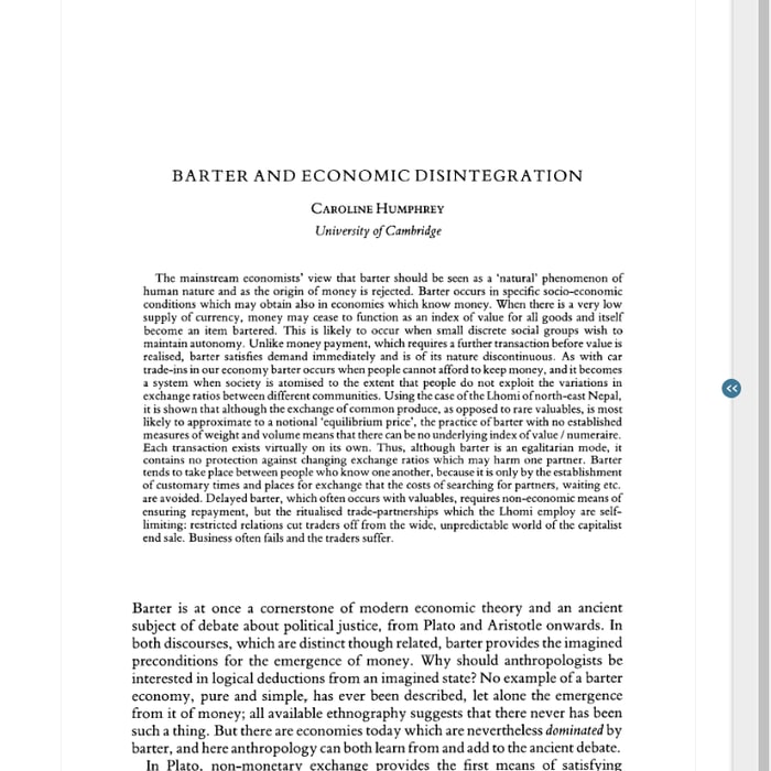 Barter and Economic Disintegration on JSTOR