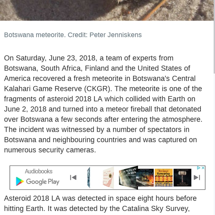 Fragment of impacting asteroid recovered in Botswana