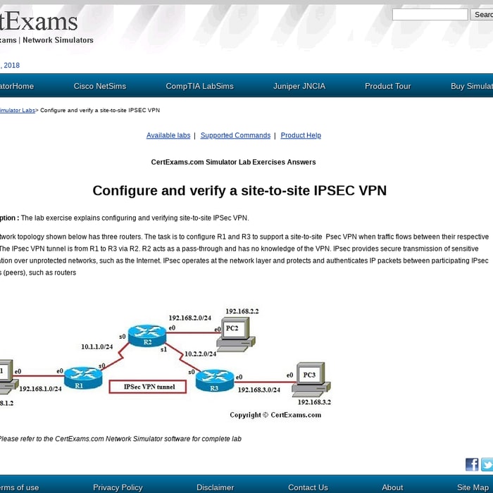 Network Simulator Lab:Configure and verify a site-to-site IPSEC VPN