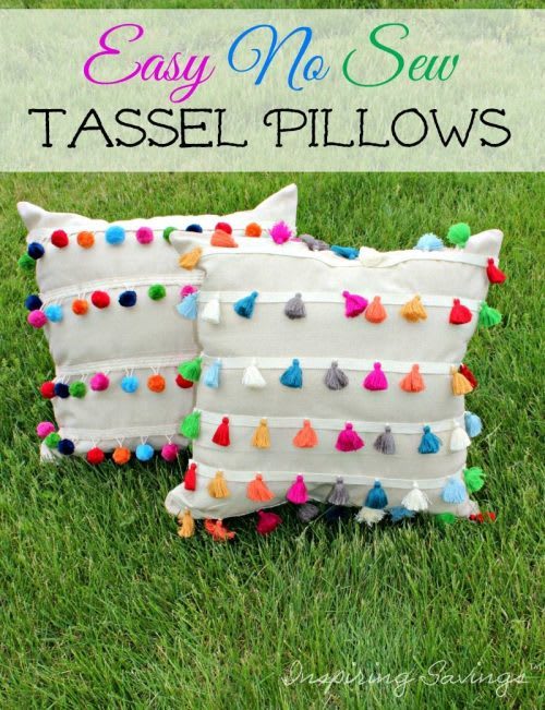 DIY No Sew Outdoor Tassel Pillows - 6 Step Project