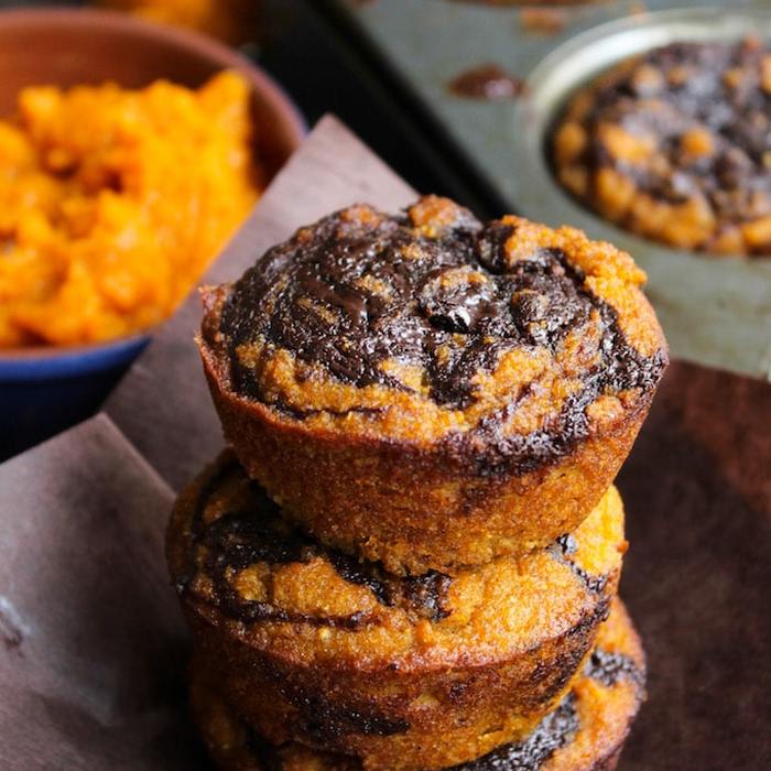 Paleo Pumpkin Muffins with a Chocolate Swirl + Video