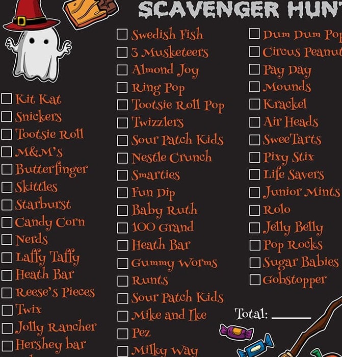 Halloween Candy Scavenger Hunt Printable