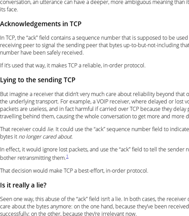 Lying to TCP makes it a best-effort streaming protocol (eighty-twenty news)