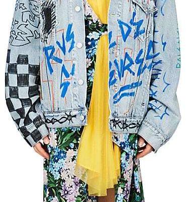 Balenciaga Graffiti-Print Denim Oversized Jacket