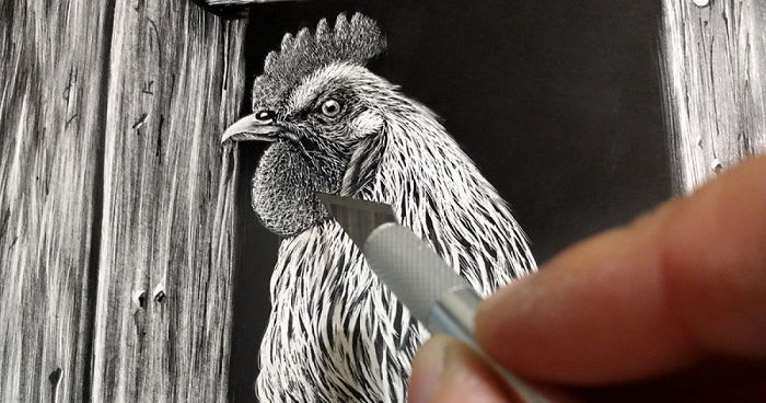 I Create Hyper-Realistic Scratch Drawings On An Ink Coated Board