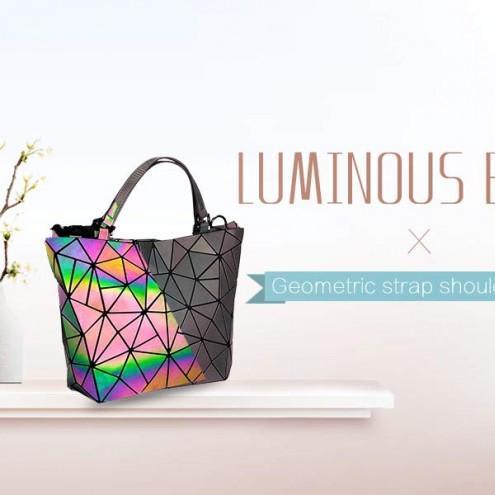 Geometric Luminesk Purse and Handbag for Women Holographic Bag Top-Handle with Zipper Closure Messenger Satchel Bags