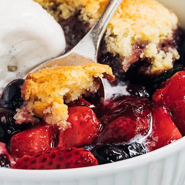 Berry Cobbler with Cornbread Biscuit Topping