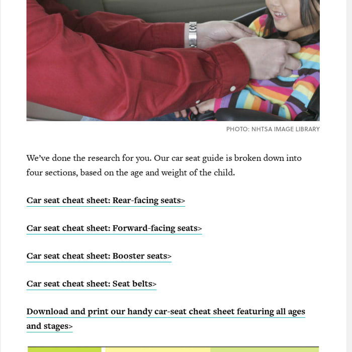 Car seat cheat sheet