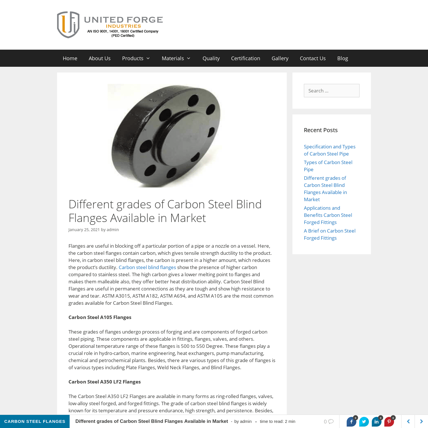 Different grades of Carbon Steel Blind Flanges Available in Market -