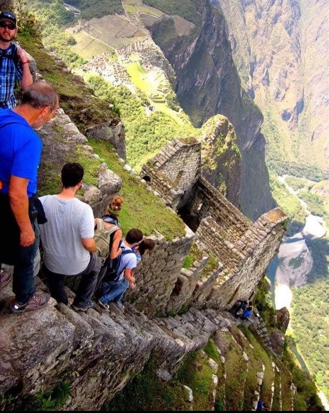 This death staircases in Machu Picchu; Peru, is 500 years old and was built by the Incas to reach the Temple of the Moon.