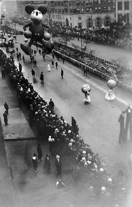 New Yorkers line up for The Macy's Parade featuring Mickey Mouse - 1934 Getty