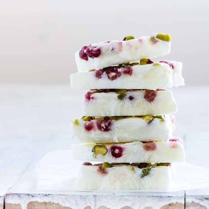 Pistachio and Pomegranate Frozen Yogurt Bark {Gluten-Free, Low Carb}