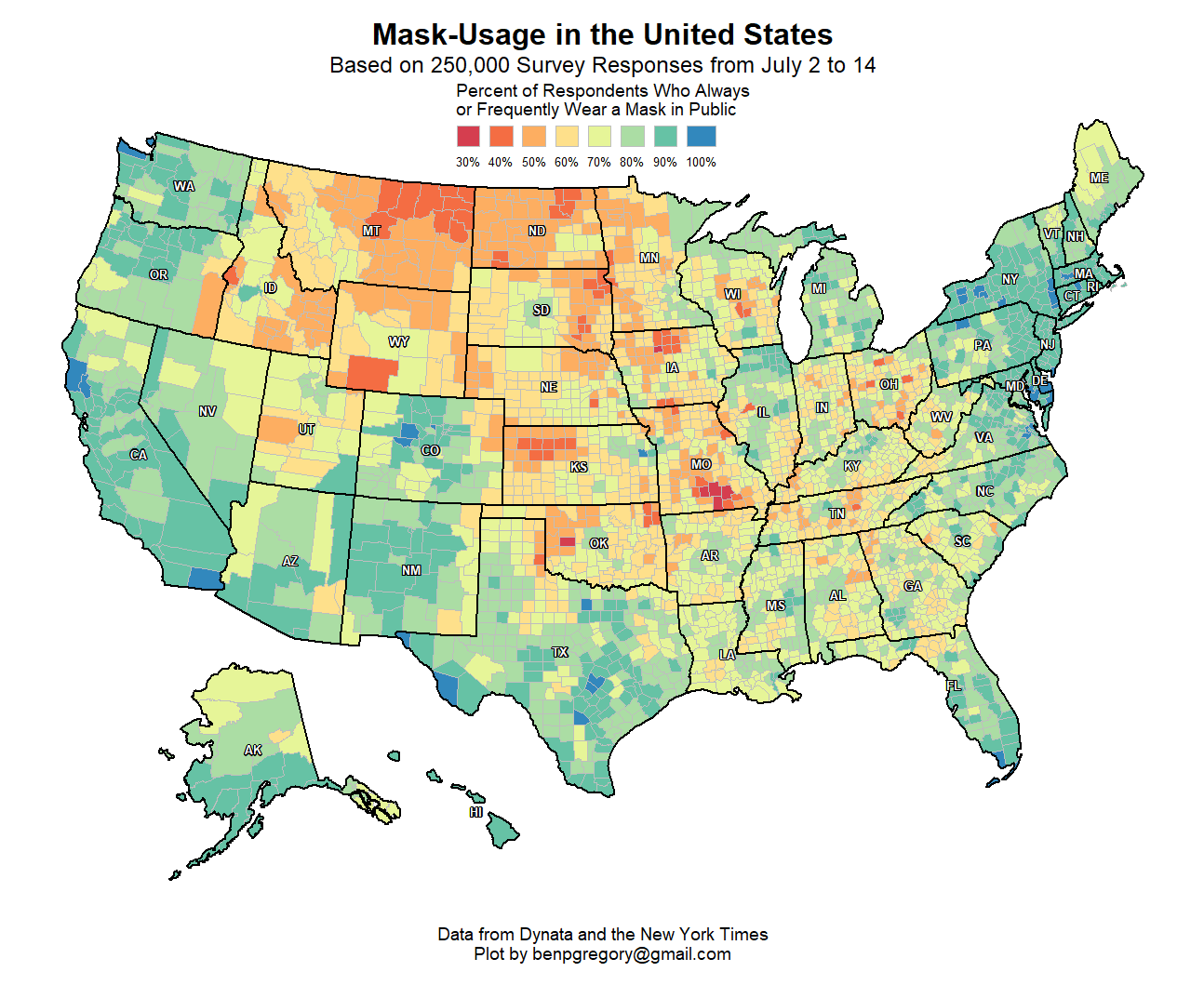 County-Level Map of Mask-Usage in the United States