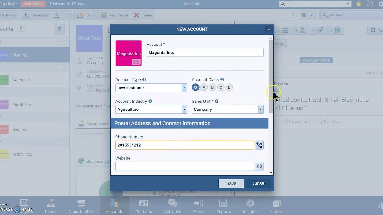 How to Create a New Account in Pipeliner CRM Web Portal