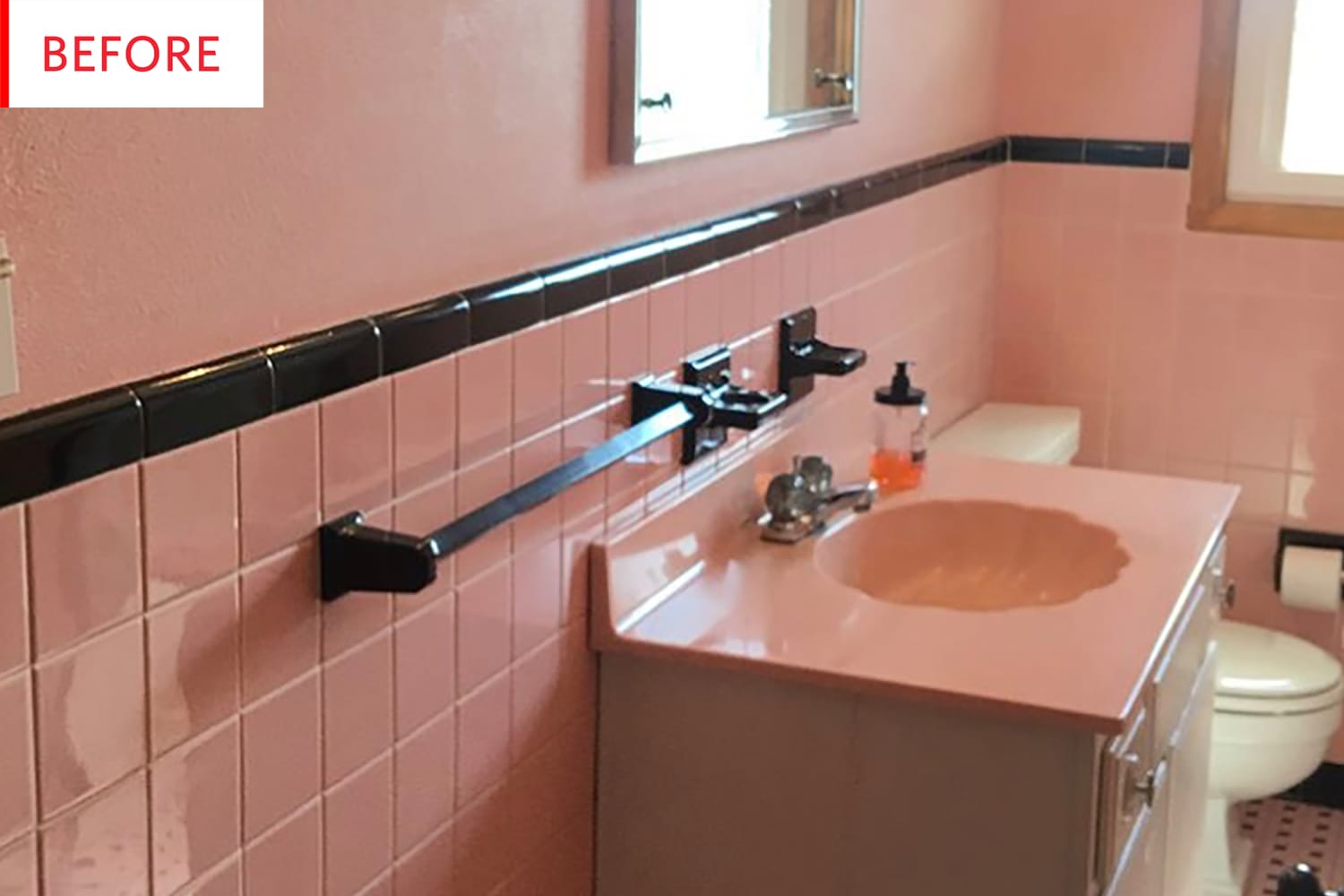 Before & After: Look What $1K Can Do to a Vintage Pink Tiled Bathroom
