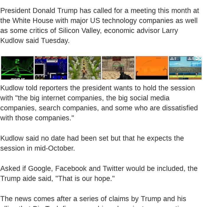 Trump seeks gathering with Big Tech firms this months