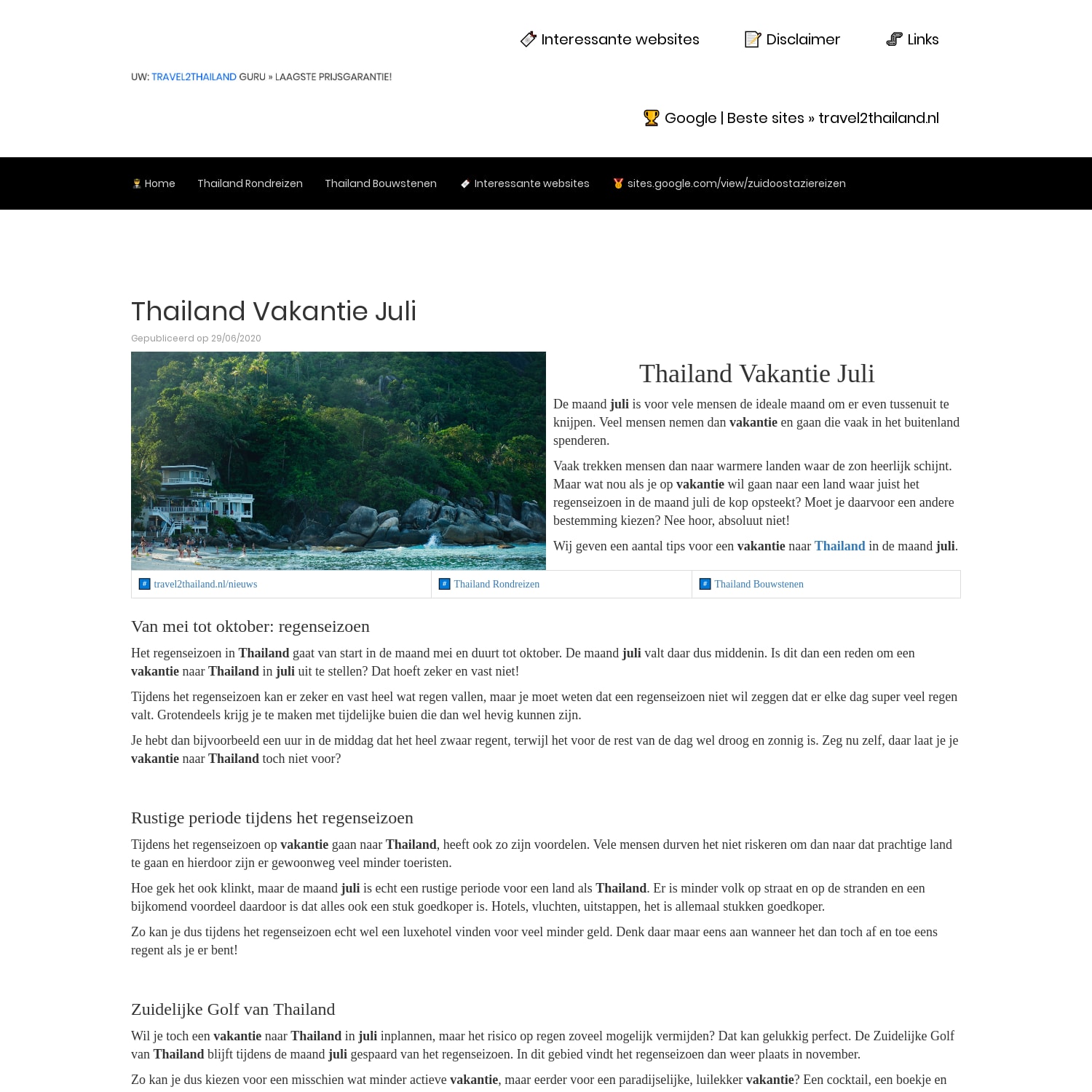 Thailand Vakantie Juli - Travel2Thailand: complete individuele rondreizen & bouwstenen