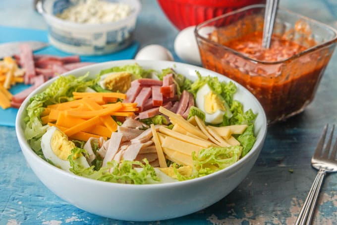 Low Carb Chef Salad with Red Roquefort Dressing