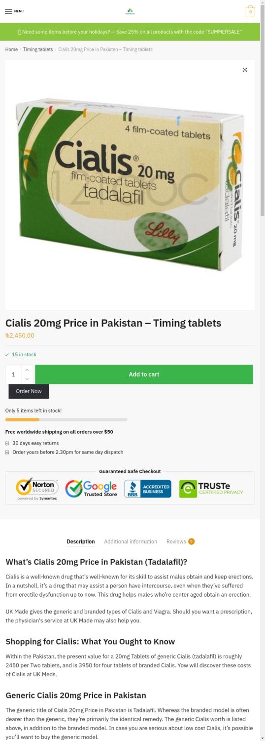 Cialis 20mg Price in Pakistan - Timing tablets