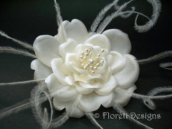 Silk Rose Feather Bridal Hair Flower Accessory Off White Handmade Couture Bridal Hair Fascinator Floreti Wedding Veil Rose Flower Hair Clip
