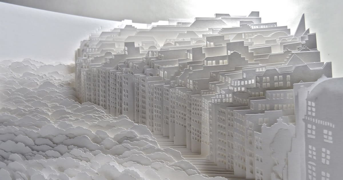 Stark White Paper Cities Made From Dozens of Cut and Layered Sheets of Paper