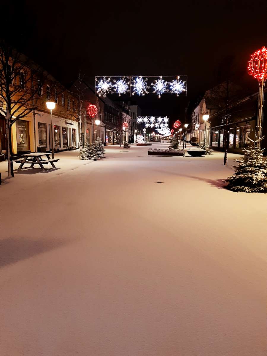 Main street in my hometown after the first snow. (Denmark)