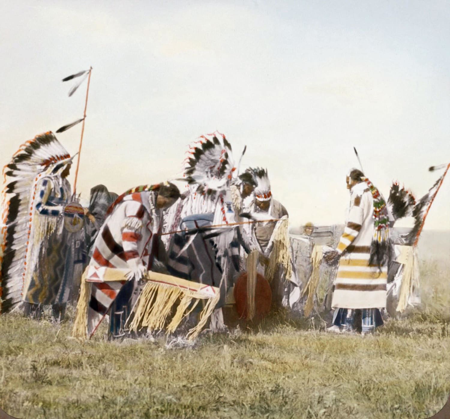 Native American grass dancers. 19th century photograph by Walter McClintock.
