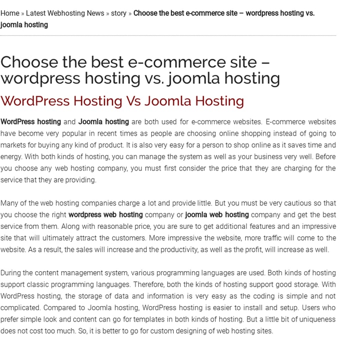 Choose the best e-commerce site - wordpress hosting vs. joomla hosting