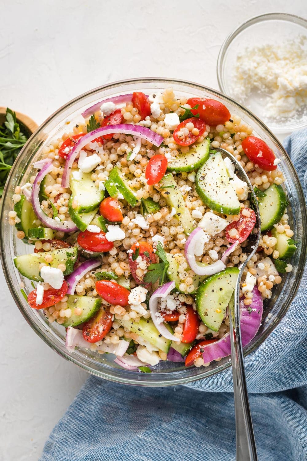 Pearl Couscous Salad with Tomato and Cucumber | Nourish and Fete