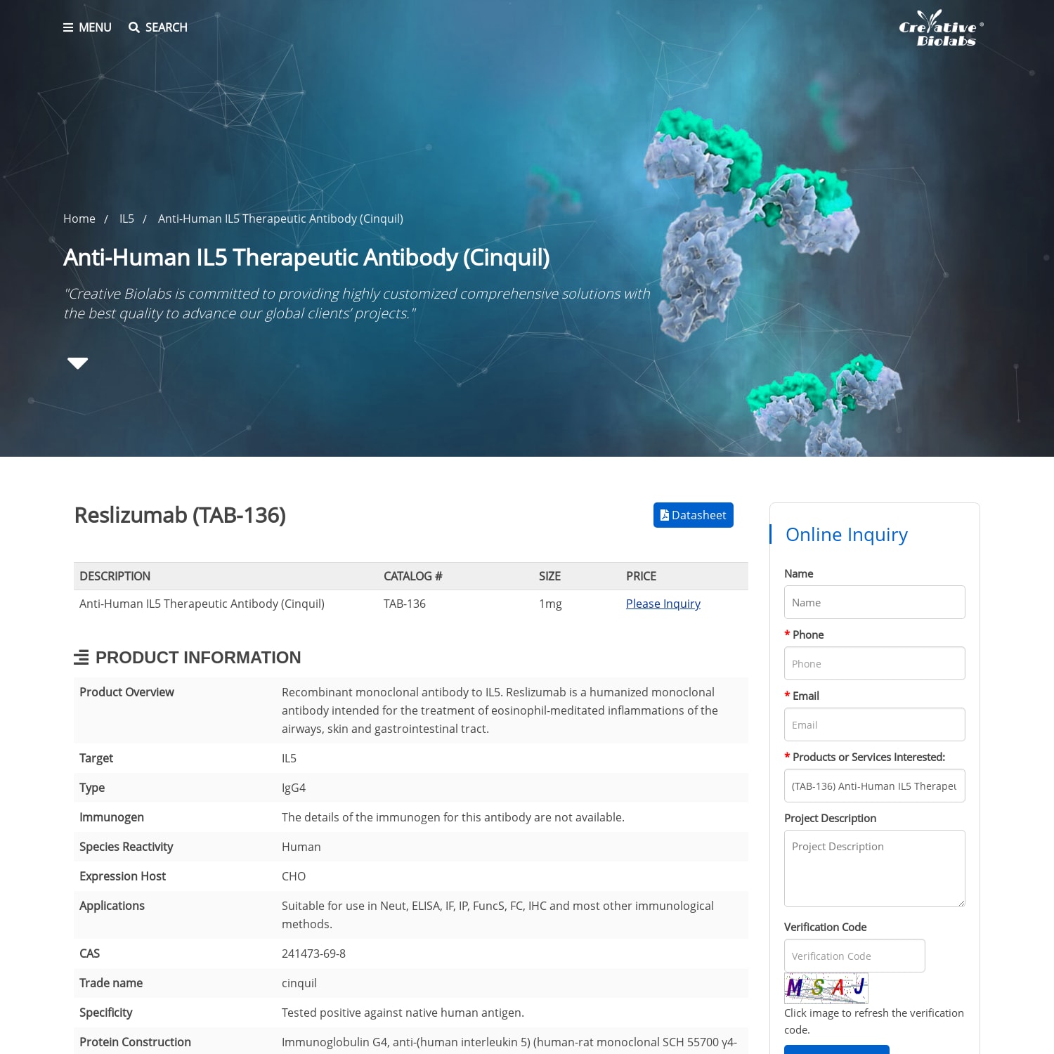 Anti-Human IL5 Therapeutic Antibody (Cinquil) - Creative Biolabs