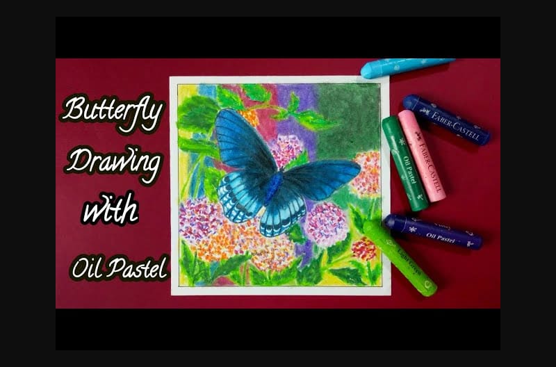 Easy Butterfly and Flowers Scenery Drawing with Oil Pastel