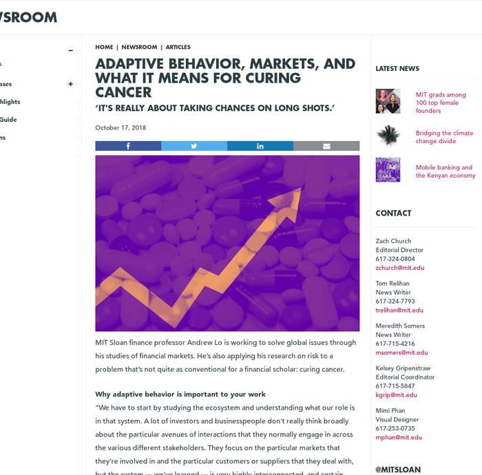 Adaptive behavior, markets, and what it means for curing cancer