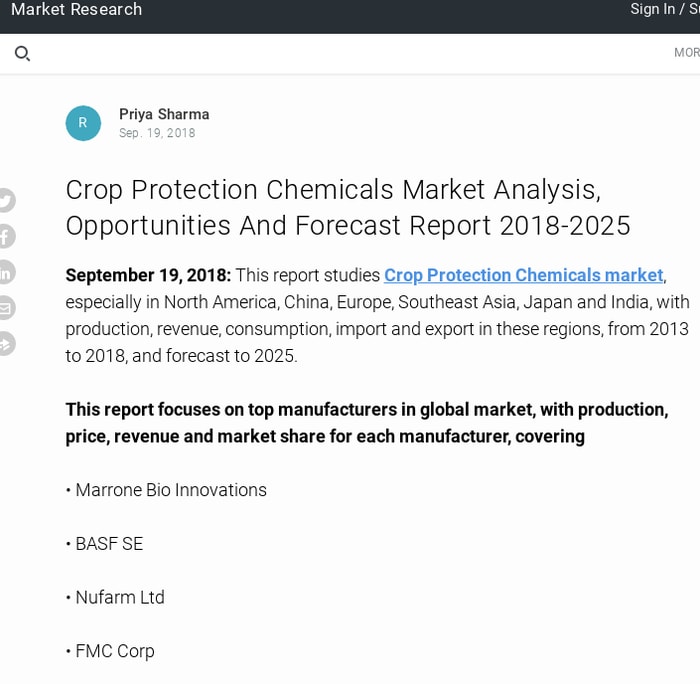 Crop Protection Chemicals Market Analysis, Opportunities And Forecast Report 2018-2025