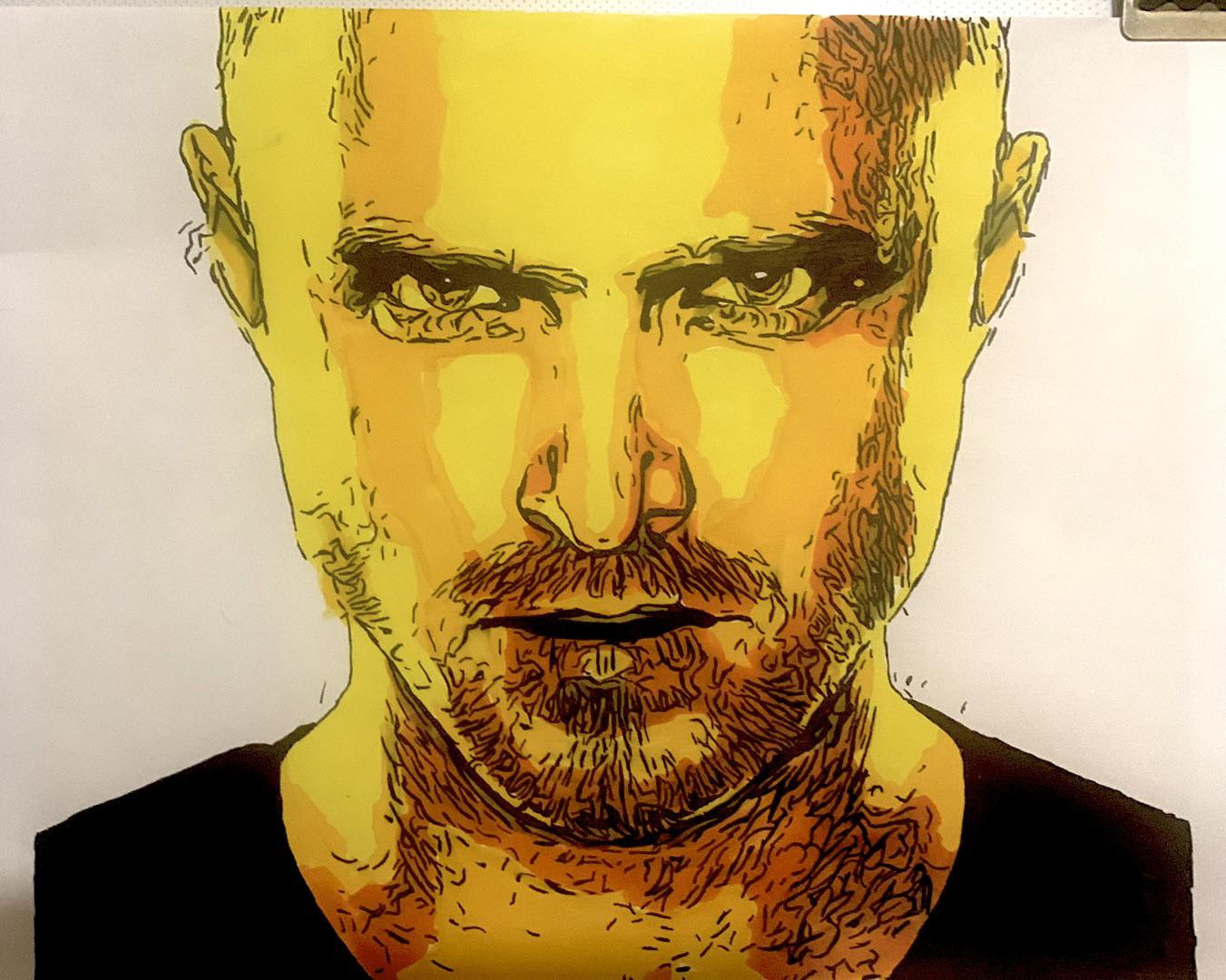 I’m a freelance artist and this is my colour ink portrait of Jesse Pinkman. Peace…Bitch :)