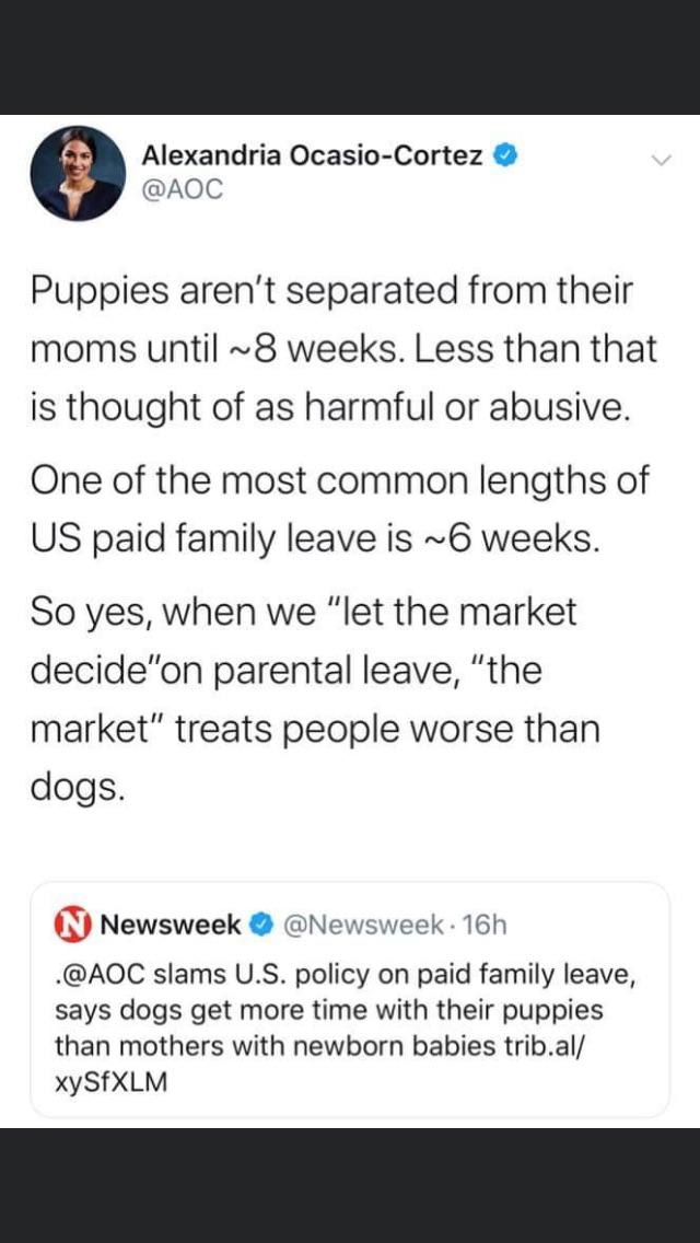 Cognitive Dissonance is real. Separating a mother from her baby is considered abusive... but only if you’re a puppy as AOC points out. If you’re a baby cow then you’re SOL because we can’t have them drinking all of _our_ milk! 🙄