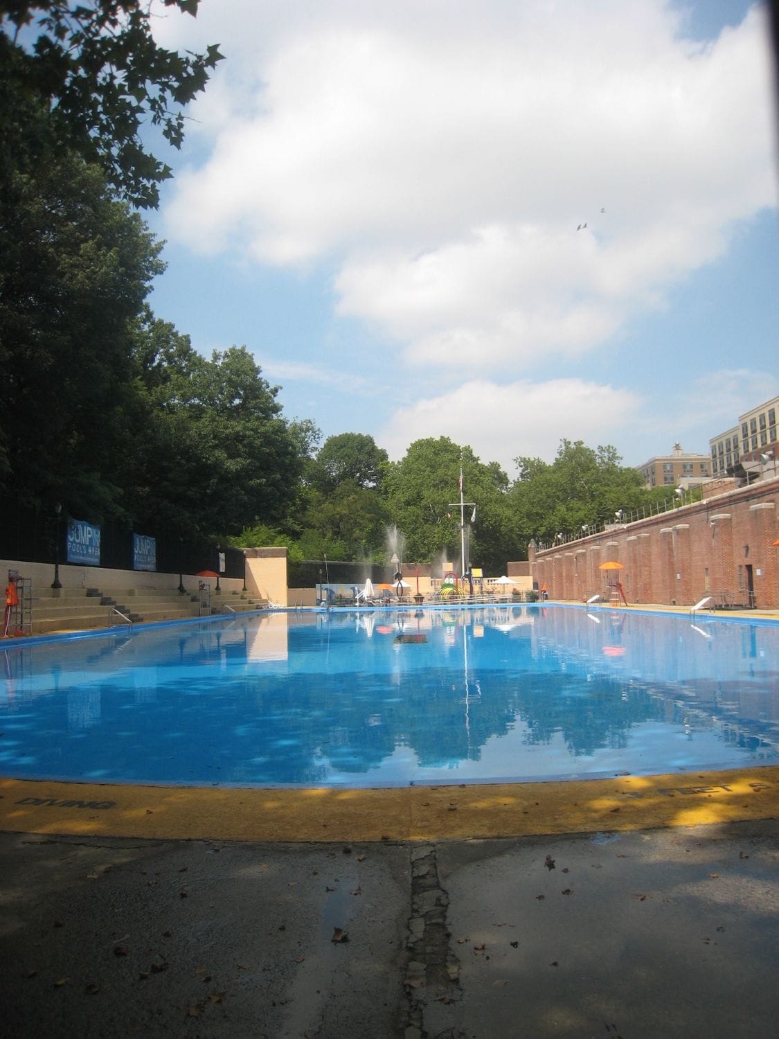 Large pool and sprinkler park inside Jackie Robinson Recreation Center ...