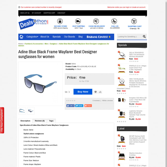 Adine Blue Black Frame Wayfarer Best Designer sunglasses for women