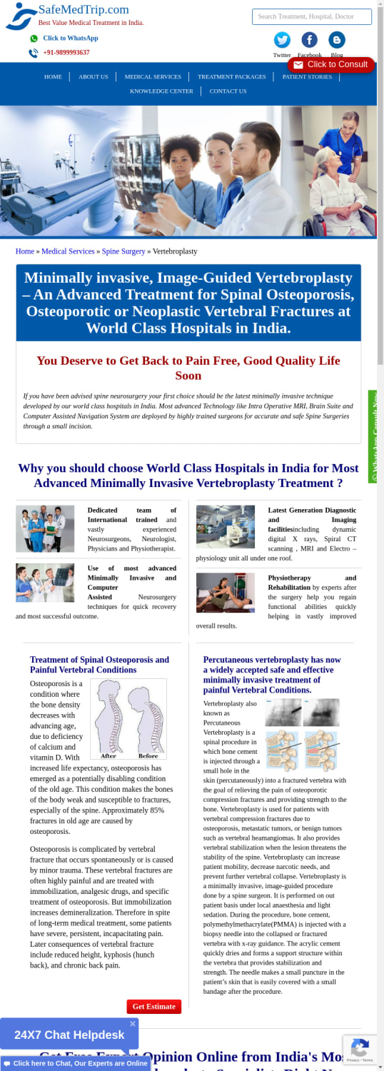 Vertebroplasty Surgery in India - Cost, Treatment, Top Hospitals and Surgeons in India